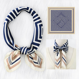 Striped Satin Square Scarf - Navy