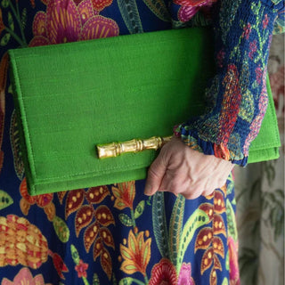 Emerald Dupioni Silk Clutch with Customized Gold Accent/ Big Bow