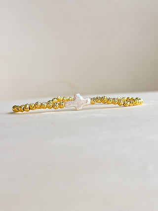 Gold Beam Stretch Bracelet with Cross