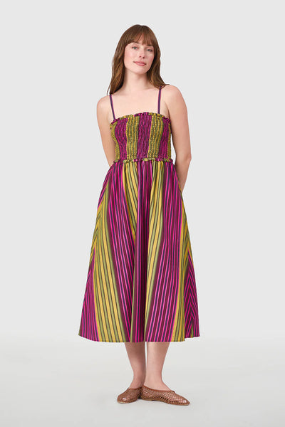 未使用レベル pelleqペレック Shirring striped dress 12703d50Livro_20Smocked_20Dres