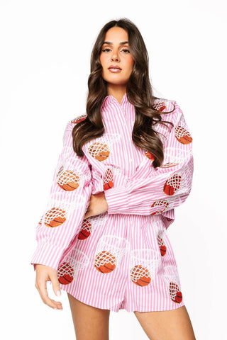Stripe Basketball Hoop Button Up Top
