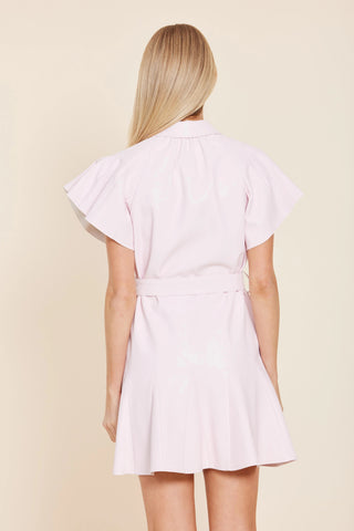 Vegan Leather Pleated Sleeve Belted Dress