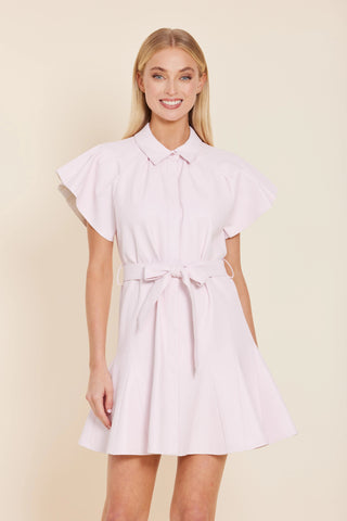 Vegan Leather Pleated Sleeve Belted Dress