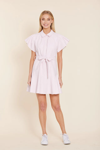 Vegan Leather Pleated Sleeve Belted Dress