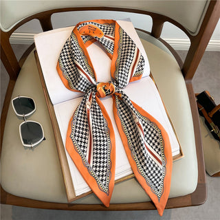 Thin Narrow Ribbon Beveled Silk Scarf - Orange