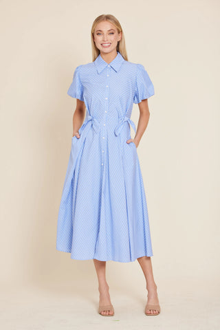Poplin Double Waist Bow Midi Dress