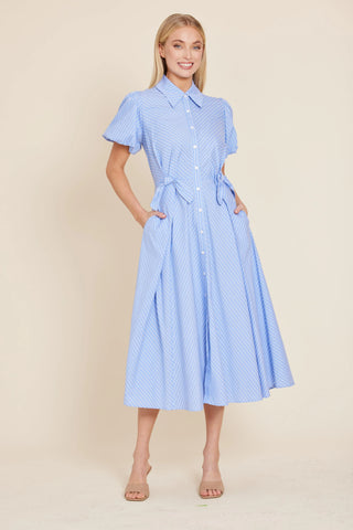 Poplin Double Waist Bow Midi Dress