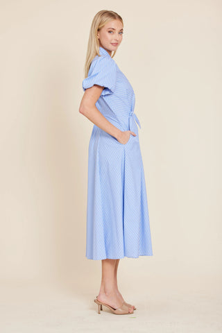 Poplin Double Waist Bow Midi Dress