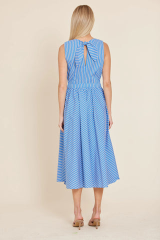 Poplin Long Stripe Dress with Drawstring