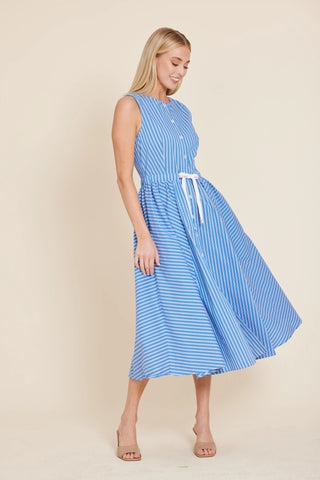 striped poplin midi dress Noemie double-breasted striped cotton-poplin midi dress - blue