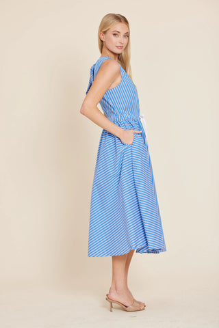 Poplin Long Stripe Dress with Drawstring