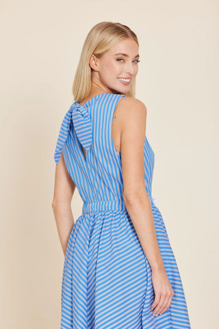 Poplin Long Stripe Dress with Drawstring