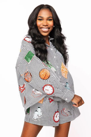 Stripe Basketball Icon Button Up Top