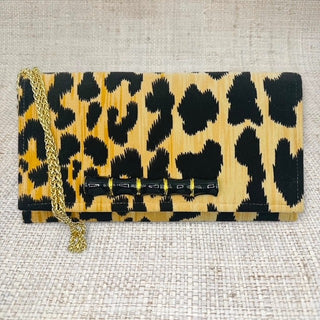 Leopard Velvet Ashley Crossbody w/ Black Linen Lining | Black Bamboo Stick