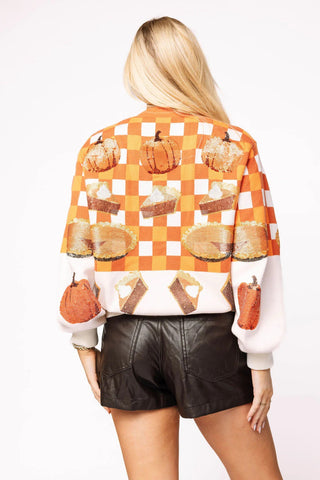 Orange & White Checkered Pumpkin Pie Button Up Cardigan