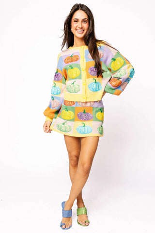 Pastel Colorblock Pumpkin Button Up Cardigan