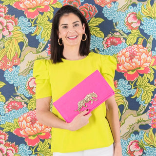 Hot Pink Dupioni Silk Cindy Clutch with Magnetic Snap/ Double Bee