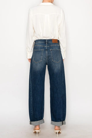 High Rise Relaxed Tapered Dark Wash Barrel Jeans