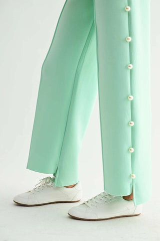 Farrah French Scuba Pearl Long Pant - MINT - L