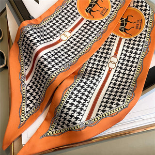 Thin Narrow Ribbon Beveled Silk Scarf - Orange