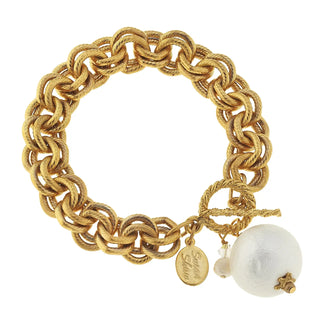 Gold With Cotton Pearl Bracelet - Gold