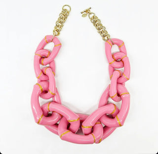 The Michelle Bamboo Link Necklace - Pink