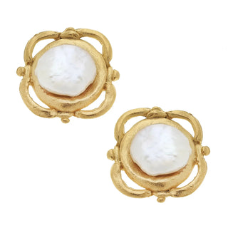 Gold With Pearl Pierced Earrings