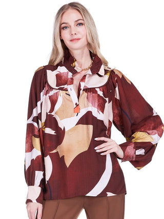 Stand Collar Trim Blouse