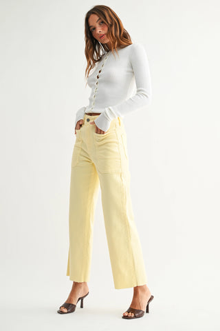Pastel Yellow - High Rise Utility Wide Leg
