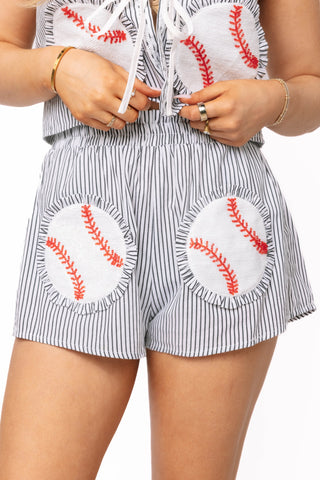 White & Black Stripe Baseball Cotton Short