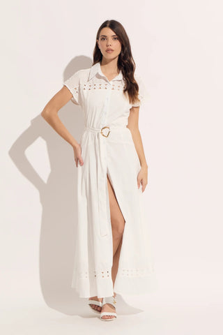 Shirt Collar Short Sleeve Belt Solid Maxi Dress