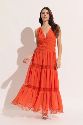 Double V-Chiffon Lace Combo Maxi Dress
