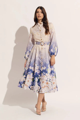 Long Sleeve Hydra Floral Tea Length Dress