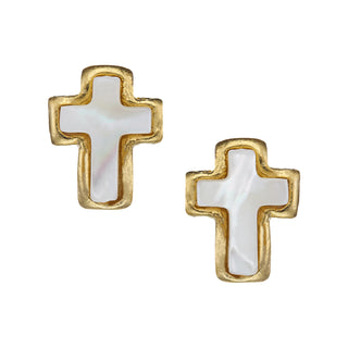Mother Of Pearl Cross Stud Earrings