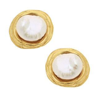 Gold Pearl Pierced Earrings