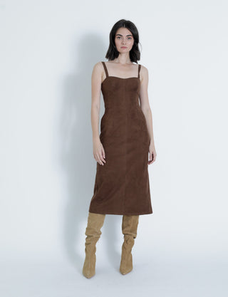 Olivia Suede Midi Dress - Chocolate Brown / S Olivia Suede Midi Dress - Chocolate Brown / S
