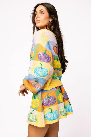 Pastel Colorblock Pumpkin Button Up Cardigan