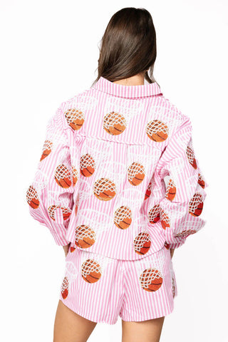 Stripe Basketball Hoop Button Up Top