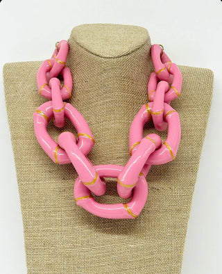 The Michelle Bamboo Link Necklace - Pink