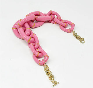 The Michelle Bamboo Link Necklace - Pink