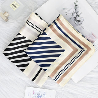 Striped Satin Square Scarf - Navy