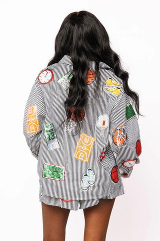 Stripe Basketball Icon Button Up Top