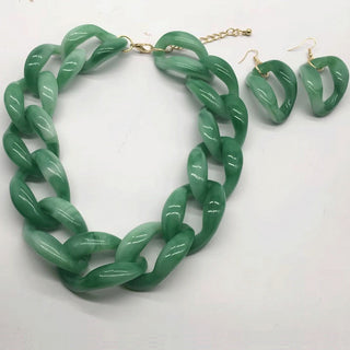 Acrylic Chain Link Necklace and Earrings Set - Green
