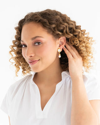 Gold/White Glass + Pearl Earrings