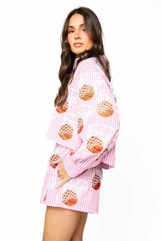 Stripe Basketball Hoop Button Up Top