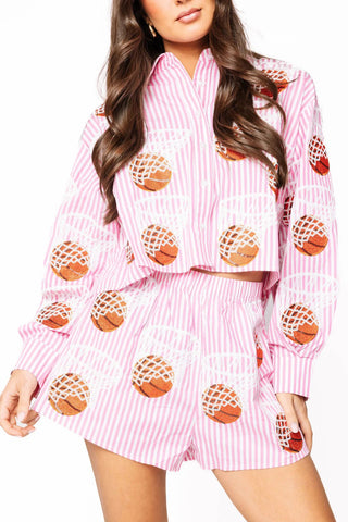 Stripe Basketball Hoop Button Up Top