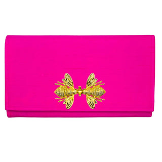 Hot Pink Dupioni Silk Cindy Clutch with Magnetic Snap/ Double Bee