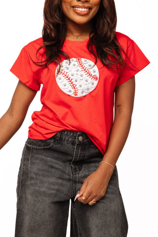 Red Flower Baseball Tee
