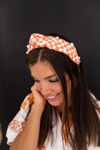 Tennessee Orange and White Checkerboard Tennessee Logo Headband