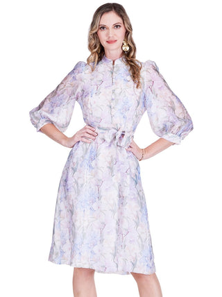 Stand Collar A-Line Midi Dress